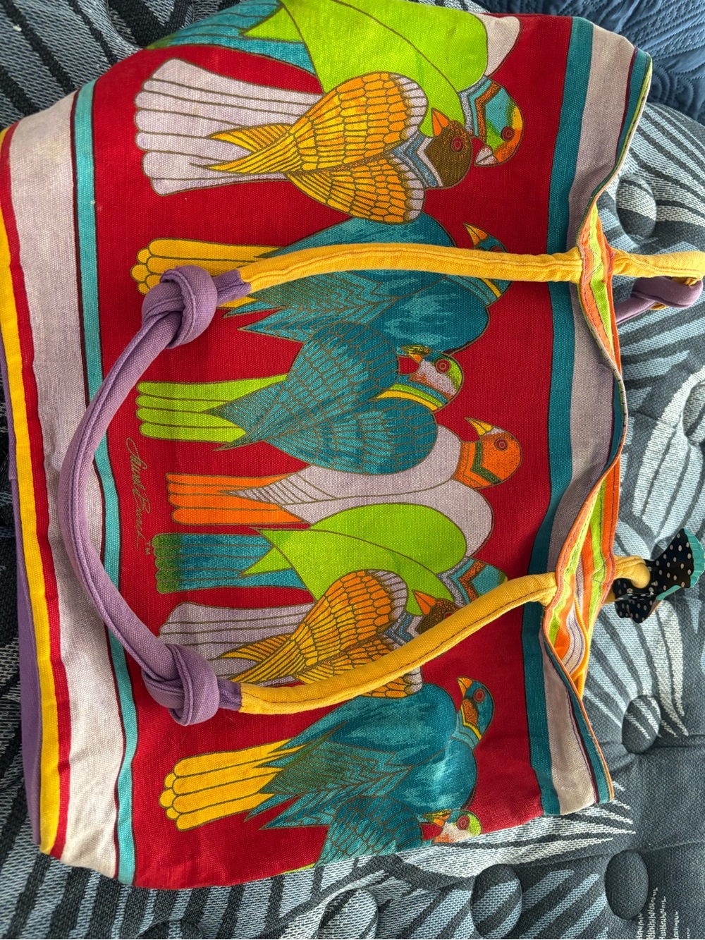 Laurel Burch Parrot Print Tote Bag /carry on - Red, Teal, Lime, Orange, Purple
